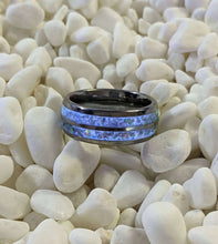 Load image into Gallery viewer, White Fire Opal in a Double 2x Channel Inlay Iridescent Glow Ring - 8mm - Please choose Ring Size and Material. Custom Colors Available!
