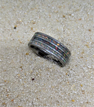 Load image into Gallery viewer, White Pearl Fire Opal and Gray Fire Opal Triple 3x Channel Inlay Iridescent Glow Ring - 8mm - Please choose Ring Size and Material