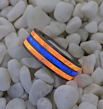 Load image into Gallery viewer, White Pearl Fire Opal and Pink Opal Triple 3x Channel Inlay Iridescent Glow Ring - 8mm - Please choose Ring Size and Material