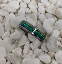 Load image into Gallery viewer, Blue & Green Ombre Fire Opal Inlay Iridescent Glow Ring - 4/6/8mm wide - Custom - Please choose Ring Material, Size & Width