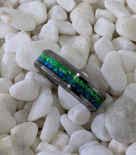 Load image into Gallery viewer, Blue &amp; Green Ombre Fire Opal Inlay Iridescent Glow Ring - 4/6/8mm wide - Custom - Please choose Ring Material, Size &amp; Width
