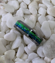 Load image into Gallery viewer, Blue & Green Ombre Fire Opal Inlay Iridescent Glow Ring - 4/6/8mm wide - Custom - Please choose Ring Material, Size & Width