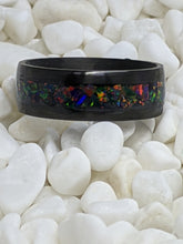 Load image into Gallery viewer, Black Fire Opal Inlay Iridescent Glow Ring - 4/6/8mm wide - Custom - Please choose Ring Material, Size & Width