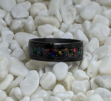Load image into Gallery viewer, Black Fire Opal Inlay Iridescent Glow Ring - 4/6/8mm wide - Custom - Please choose Ring Material, Size & Width