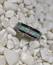 Load image into Gallery viewer, White Fire Opal Inlay Iridescent Glow Ring - 4/6/8mm wide - Custom - Please choose Ring Material, Size & Width