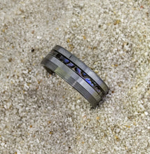 Load image into Gallery viewer, Abalone/Mother of Pearl Tungsten Offset Channel Inlay Iridescent Glow Ring - 8mm - Please choose Ring Size