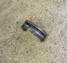 Load image into Gallery viewer, Abalone/Mother of Pearl Tungsten Offset Channel Inlay Iridescent Glow Ring - 8mm - Please choose Ring Size