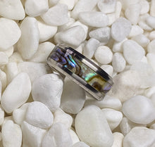 Load image into Gallery viewer, Abalone Shell Mother of Pearl Inlay Rainbow Iridescent Glow Ring - 4/6/8mm wide ring - Custom - Please choose Ring Material, Size & Width