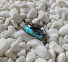 Load image into Gallery viewer, Abalone Shell Mother of Pearl Inlay Rainbow Iridescent Glow Ring - 4/6/8mm wide ring - Custom - Please choose Ring Material, Size & Width