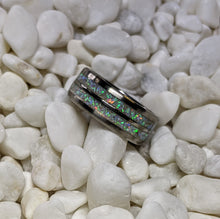 Load image into Gallery viewer, White Fire Opal in a Double 2x Channel Inlay Iridescent Glow Ring - 8mm - Please choose Ring Size and Material. Custom Colors Available!