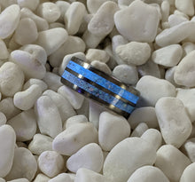 Load image into Gallery viewer, White Fire Opal in a Double 2x Channel Inlay Iridescent Glow Ring - 8mm - Please choose Ring Size and Material. Custom Colors Available!