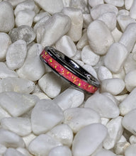 Load image into Gallery viewer, Pink Fire Opal Inlay Iridescent Glow Ring - 4/6/8mm wide - Custom - Please choose Ring Material, Size & Width