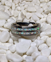 Load image into Gallery viewer, White Fire Opal in a Double 2x Channel Inlay Iridescent Glow Ring - 8mm - Please choose Ring Size and Material. Custom Colors Available!