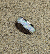 Load image into Gallery viewer, White Glacier Ice Opal Inlay Iridescent Glow Ring - 4/6/8mm wide - Custom - Please choose Ring Material, Size & Width