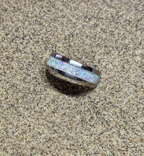 Load image into Gallery viewer, White Fire Opal Inlay Iridescent Glow Ring - 4/6/8mm wide - Custom - Please choose Ring Material, Size & Width