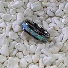 Load image into Gallery viewer, White Fire Opal Inlay Iridescent Glow Ring - 4/6/8mm wide - Custom - Please choose Ring Material, Size & Width