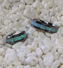 Load image into Gallery viewer, White Fire Opal Inlay Iridescent Glow Ring - 4/6/8mm wide - Custom - Please choose Ring Material, Size & Width