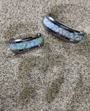 Load image into Gallery viewer, White Fire Opal Inlay Iridescent Glow Ring - 4/6/8mm wide - Custom - Please choose Ring Material, Size & Width
