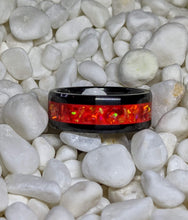 Load image into Gallery viewer, Volcano Red Orange Fire Opal Inlay Iridescent Glow Ring - 6/8mm wide - Custom - Please choose Ring Material, Size & Width