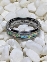 Load image into Gallery viewer, White Fire Opal Inlay Iridescent Glow Ring - 4/6/8mm wide - Custom - Please choose Ring Material, Size & Width