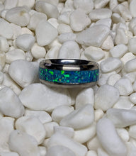 Load image into Gallery viewer, Turquoise Fire Opal Inlay Iridescent Glow Ring - 4/6/8mm wide - Custom - Please choose Ring Material, Size & Width