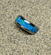 Load image into Gallery viewer, Turquoise Fire Opal Inlay Iridescent Glow Ring - 4/6/8mm wide - Custom - Please choose Ring Material, Size & Width