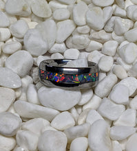 Load image into Gallery viewer, Moonstone Gray Fire Opal Inlay Iridescent Glow Ring - 4/6/8mm wide - Custom - Please choose Ring Material, Size & Width