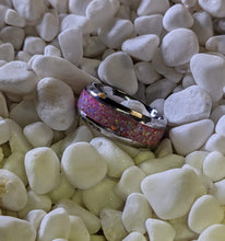 Load image into Gallery viewer, Rose Quartz Pink Fire Opal Inlay Iridescent Glow Ring - 4/6/8mm wide - Custom - Please choose Ring Material, Size & Width