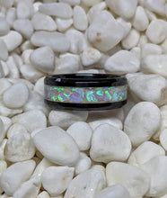 Load image into Gallery viewer, White Glacier Ice Opal Inlay Iridescent Glow Ring - 4/6/8mm wide - Custom - Please choose Ring Material, Size & Width