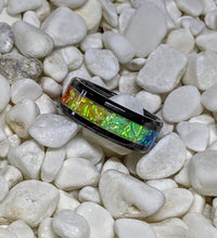 Load image into Gallery viewer, Rainbow ROYGBIV Fire Opal Inlay Iridescent Glow Ring - 4/6/8mm wide - Custom - Please choose Ring Material, Size & Width
