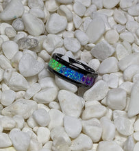 Load image into Gallery viewer, Rainbow ROYGBIV Fire Opal Inlay Iridescent Glow Ring - 4/6/8mm wide - Custom - Please choose Ring Material, Size & Width