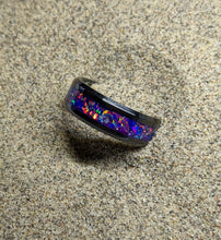 Load image into Gallery viewer, The Galaxy Ring Fire Opal Inlay Iridescent Glow Ring - 8mm wide - Custom - Choose Ring Material and Size
