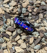 Load image into Gallery viewer, The Galaxy Ring Fire Opal Inlay Iridescent Glow Ring - 8mm wide - Custom - Choose Ring Material and Size