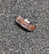 Load image into Gallery viewer, Black Orange Fire Opal in a Double 2x Channel Inlay Iridescent Glow Ring -8mm- Please choose Ring Size &amp; Material. Custom Colors Available!
