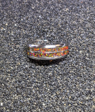 Load image into Gallery viewer, Black Orange Fire Opal in a Double 2x Channel Inlay Iridescent Glow Ring -8mm- Please choose Ring Size & Material. Custom Colors Available!