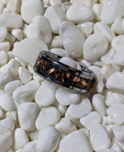 Load image into Gallery viewer, Copper Inlay with Obsidian Dust - Iridescent Glow Ring - 8mm wide ring - Please choose Ring Material and Size