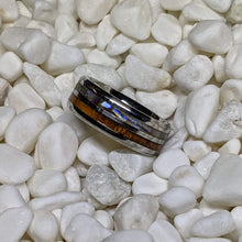 Load image into Gallery viewer, Abalone Shell/Mother of Pearl &amp; Koa Wood Double / Dual Channel Inlay Iridescent Ring - 8mm - Please choose Ring Size and Material

