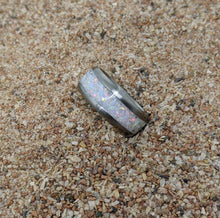Load image into Gallery viewer, Cherry Blossom Fire Opal Inlay Iridescent Glow Ring - 4/6/8mm wide - Custom - Please choose Ring Material, Size &amp; Width
