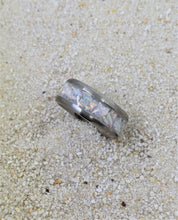 Load image into Gallery viewer, Cherry Blossom Fire Opal Inlay Iridescent Glow Ring - 4/6/8mm wide - Custom - Please choose Ring Material, Size &amp; Width
