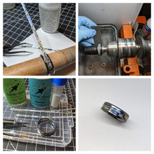 Load image into Gallery viewer, Abalone Shell Mother of Pearl Inlay Rainbow Iridescent Glow Ring - 4/6/8mm wide ring - Custom - Please choose Ring Material, Size &amp; Width
