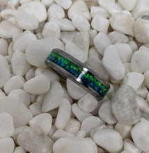 Load image into Gallery viewer, Blue &amp; Green Ombre Fire Opal Inlay Iridescent Glow Ring - 4/6/8mm wide - Custom - Please choose Ring Material, Size &amp; Width
