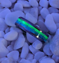 Load image into Gallery viewer, Blue &amp; Green Ombre Fire Opal Inlay Iridescent Glow Ring - 4/6/8mm wide - Custom - Please choose Ring Material, Size &amp; Width
