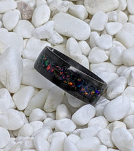 Load image into Gallery viewer, Black Fire Opal Inlay Iridescent Glow Ring - 4/6/8mm wide - Custom - Please choose Ring Material, Size &amp; Width
