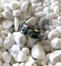 Load image into Gallery viewer, Abalone Shell Mother of Pearl Inlay Rainbow Iridescent Glow Ring - 4/6/8mm wide ring - Custom - Please choose Ring Material, Size &amp; Width
