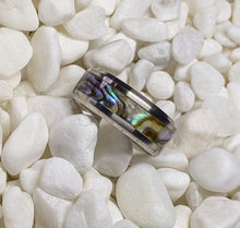 Load image into Gallery viewer, Abalone Shell Mother of Pearl Inlay Rainbow Iridescent Glow Ring - 4/6/8mm wide ring - Custom - Please choose Ring Material, Size &amp; Width
