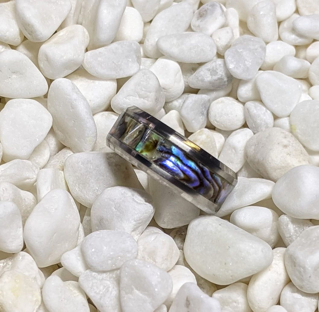 Abalone Shell Mother of Pearl Inlay Rainbow Iridescent Glow Ring - 4/6/8mm wide ring - Custom - Please choose Ring Material, Size & Width