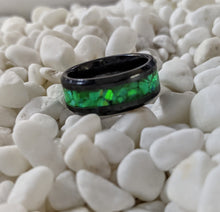 Load image into Gallery viewer, Neon Green Fire Opal Inlay Iridescent Glow Ring - 4/6/8mm wide - Custom - Please choose Ring Material, Size &amp; Width
