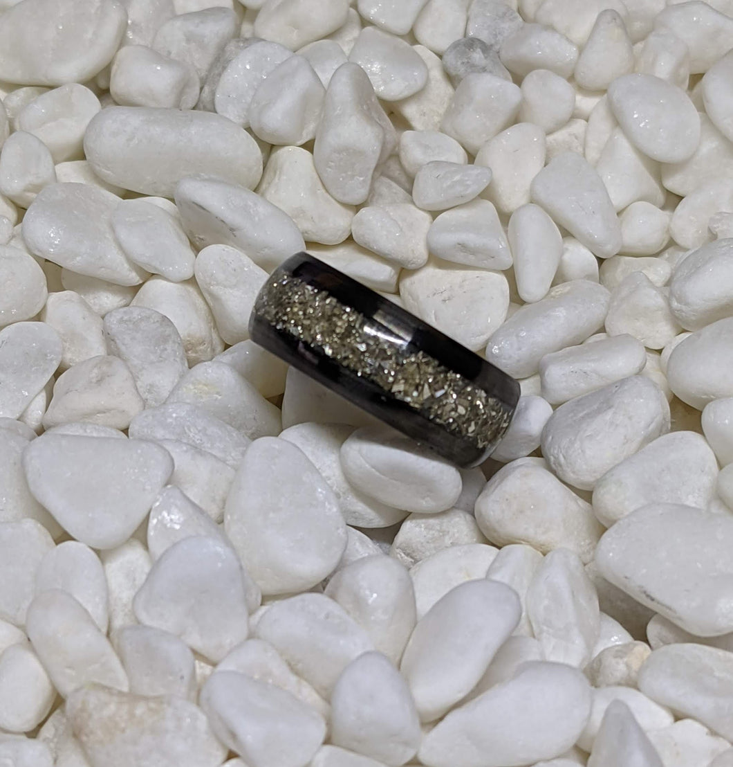Crushed German Silver Glass Inlay Iridescent Glow Ring - 6mm/8mm wide ring options - Custom - Please choose Ring Material, Size & Width