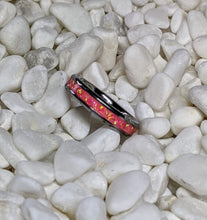 Load image into Gallery viewer, Pink Fire Opal Inlay Iridescent Glow Ring - 4/6/8mm wide - Custom - Please choose Ring Material, Size &amp; Width
