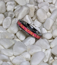 Load image into Gallery viewer, Pink Fire Opal Inlay Iridescent Glow Ring - 4/6/8mm wide - Custom - Please choose Ring Material, Size &amp; Width
